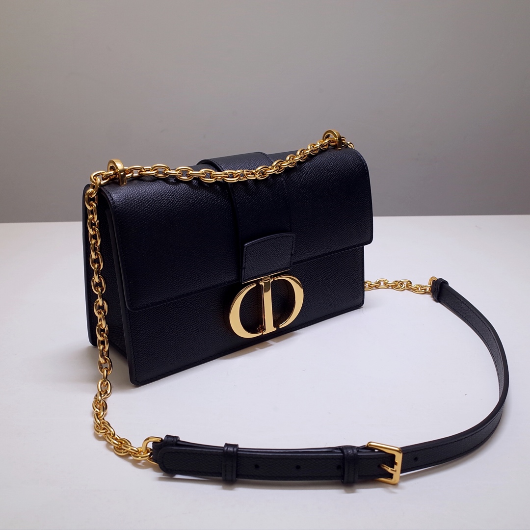 30 Montaigne Chain Bag Black Grained Calfskin